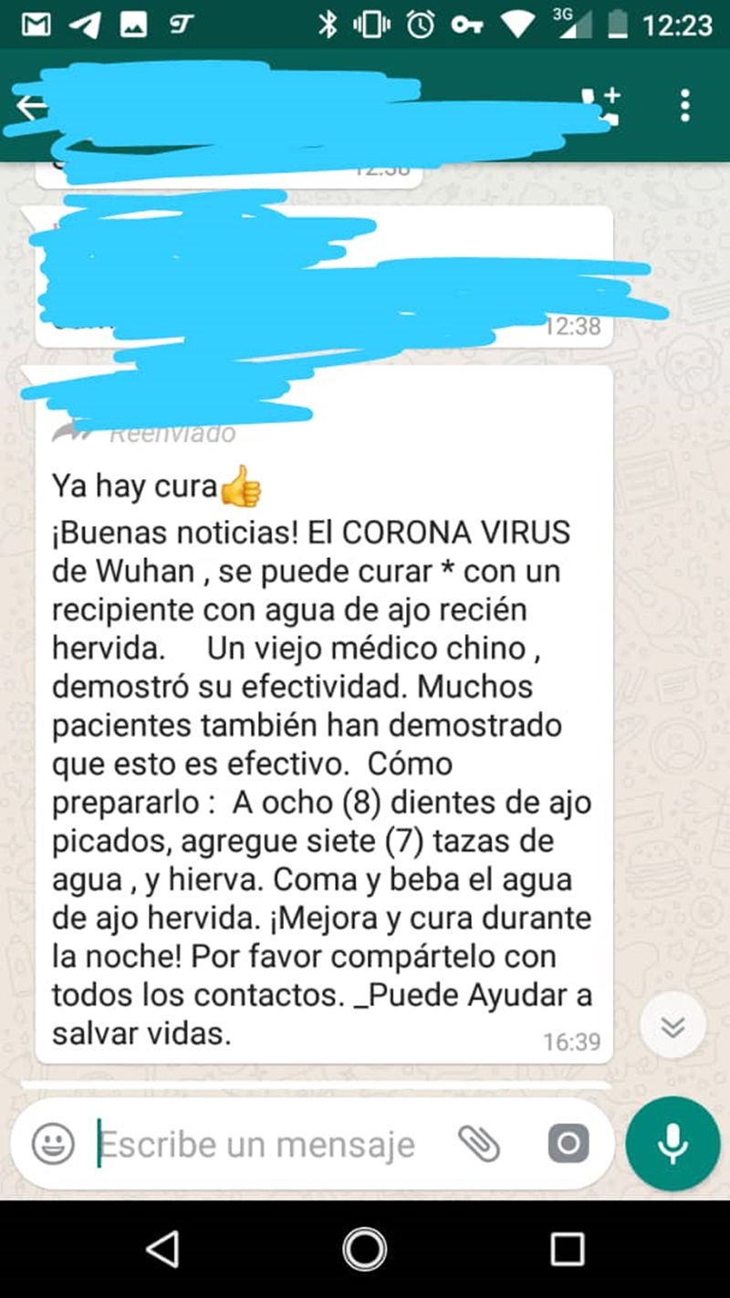 Cadenas de Whatsapp: propagadoras y sobre el coronavirus